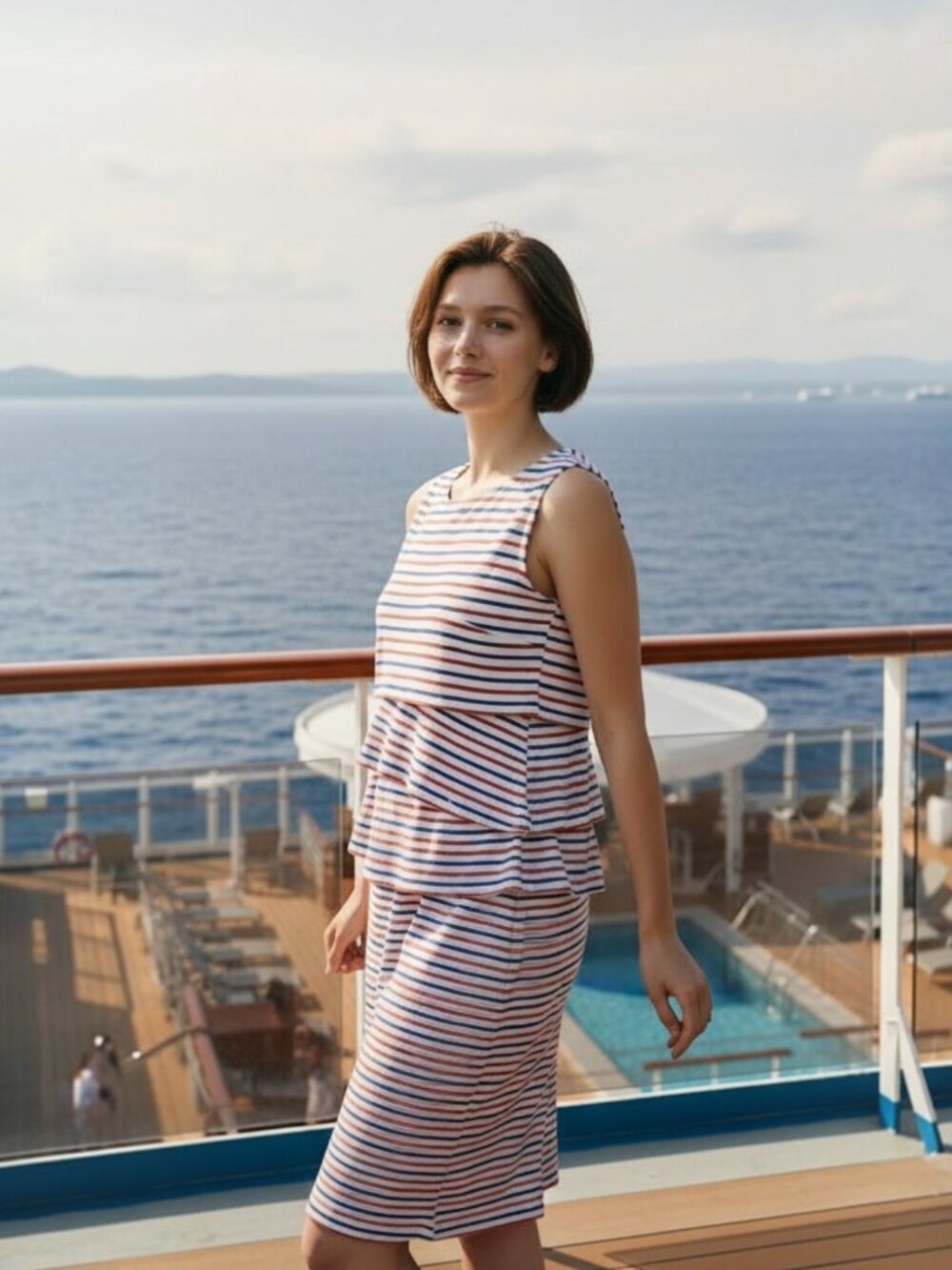 J McLaughlin Nautical Striped Tiered Ruffle NEW Shift Dress XL Red White Blue